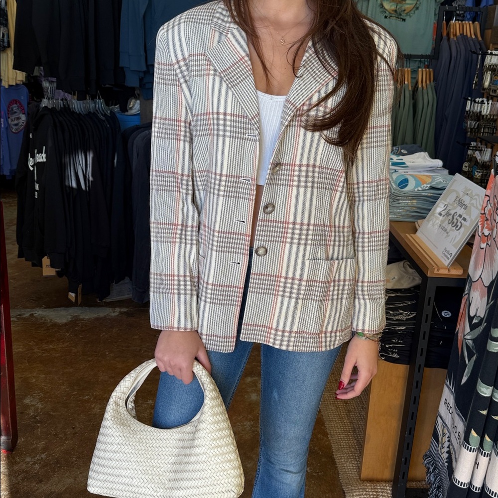 Burberry Cream and Red Plaid Blazer